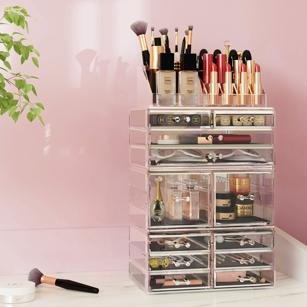 Embellir Makeup Case Acrylic Cosmetic Organizer Storage Box Jewellery Holder - SuperSaverAU - view 7