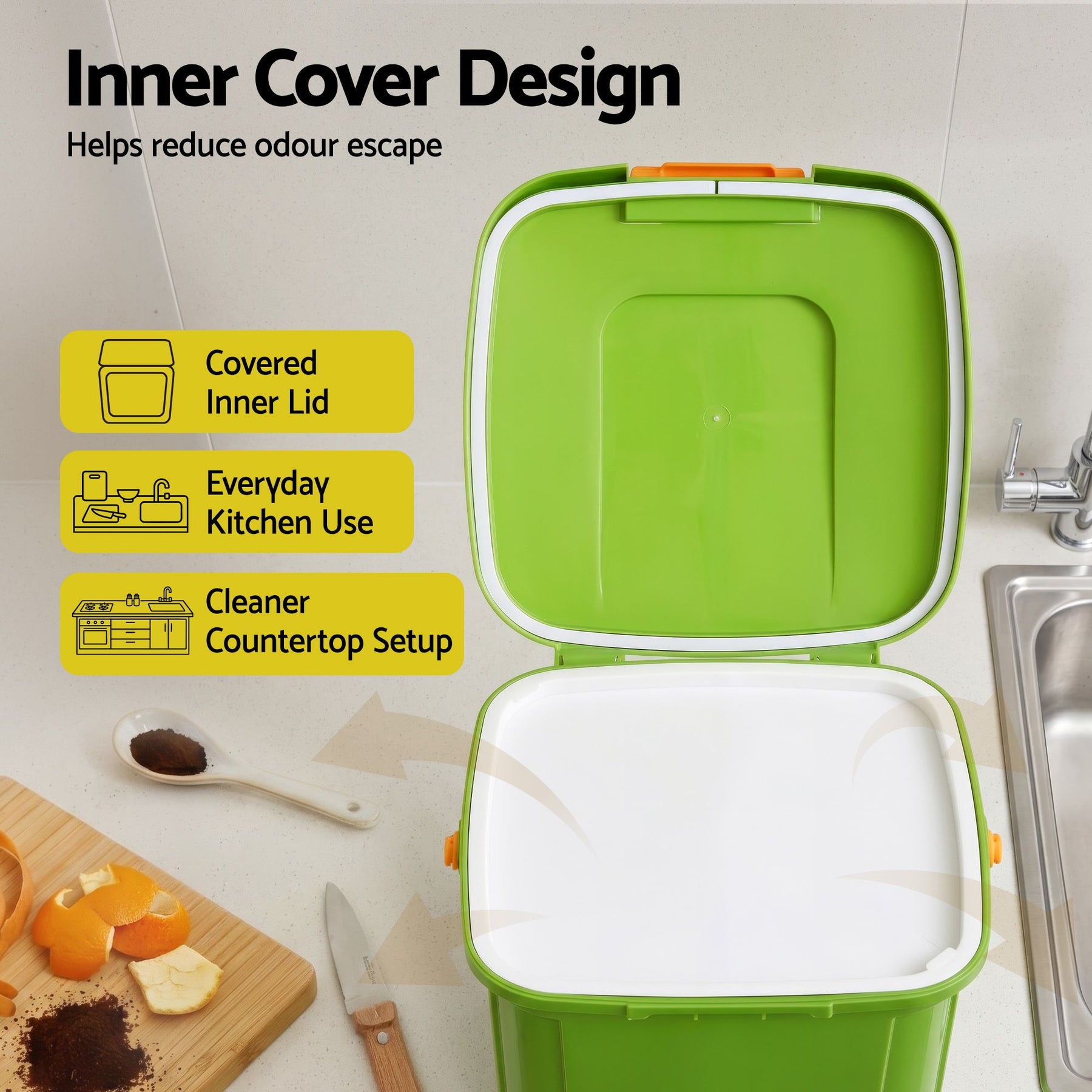 Gardeon 15L Green Kitchen Compost Bin with Drain Tap