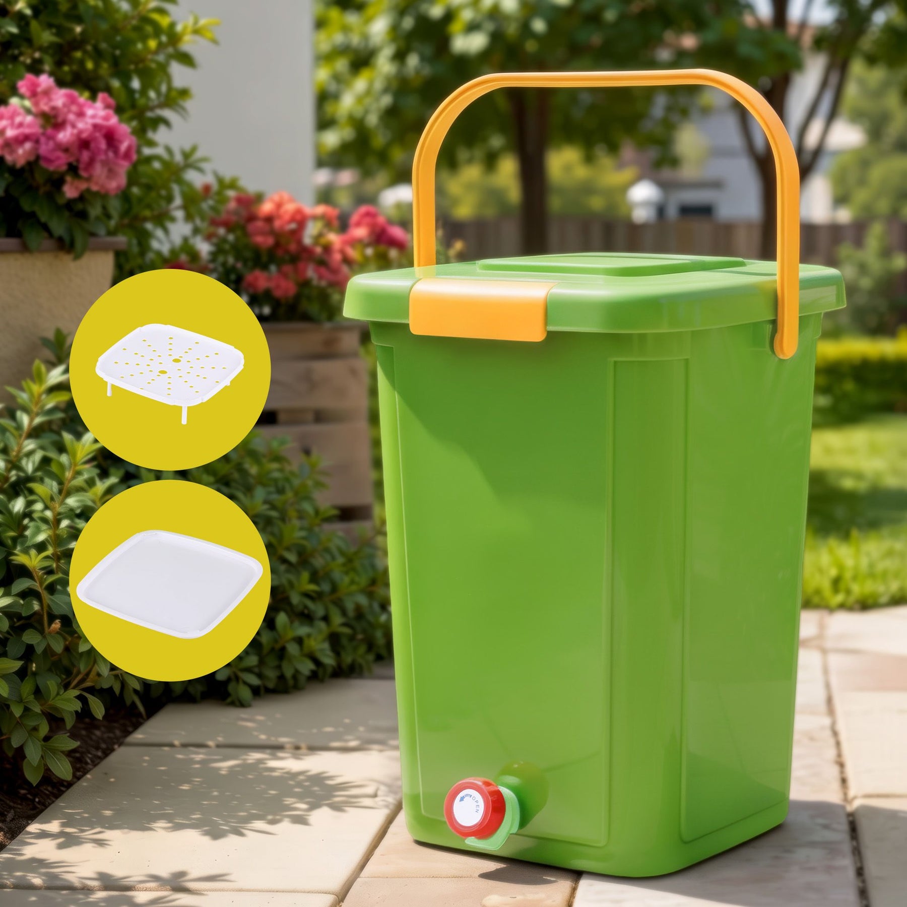 Gardeon 20L Kitchen Compost Bin with Drain Tap - Green