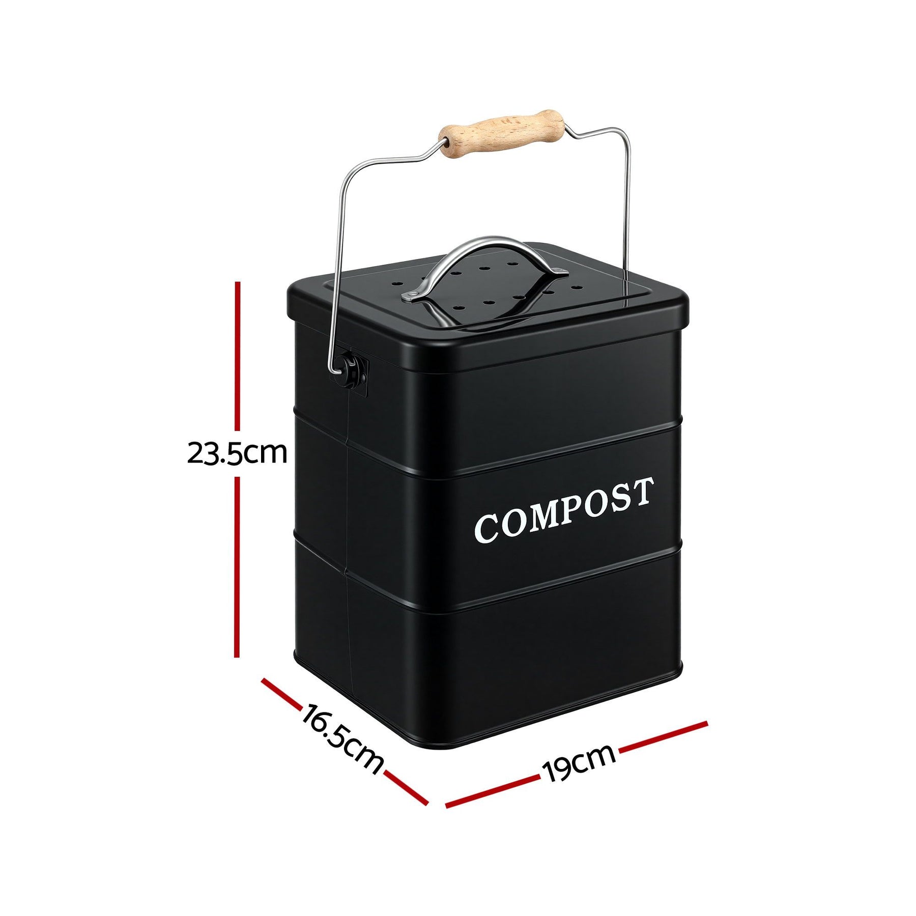 Gardeon 5L Kitchen Compost Bin – Black Galvanised Iron Countertop Caddy with Ventilated Lid