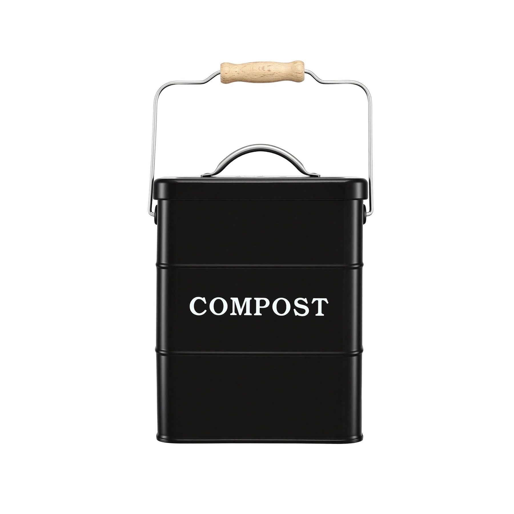 Gardeon 5L Kitchen Compost Bin – Black Galvanised Iron Countertop Caddy with Ventilated Lid