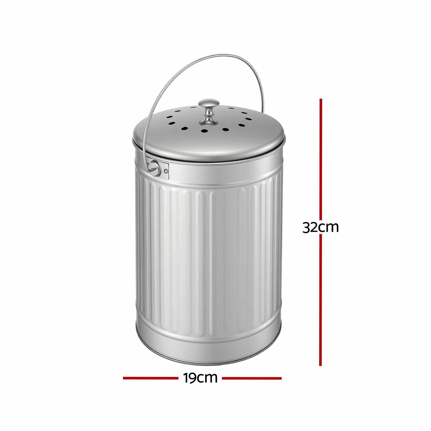 Gardeon 6L Kitchen Compost Bin – White Stainless Steel Countertop Caddy with Ventilated Lid