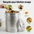 Gardeon 6L Kitchen Compost Bin – White Stainless Steel Countertop Caddy with Ventilated Lid