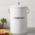 Gardeon 6L Kitchen Compost Bin – White Galvanised Iron Countertop Caddy with Ventilated Lid