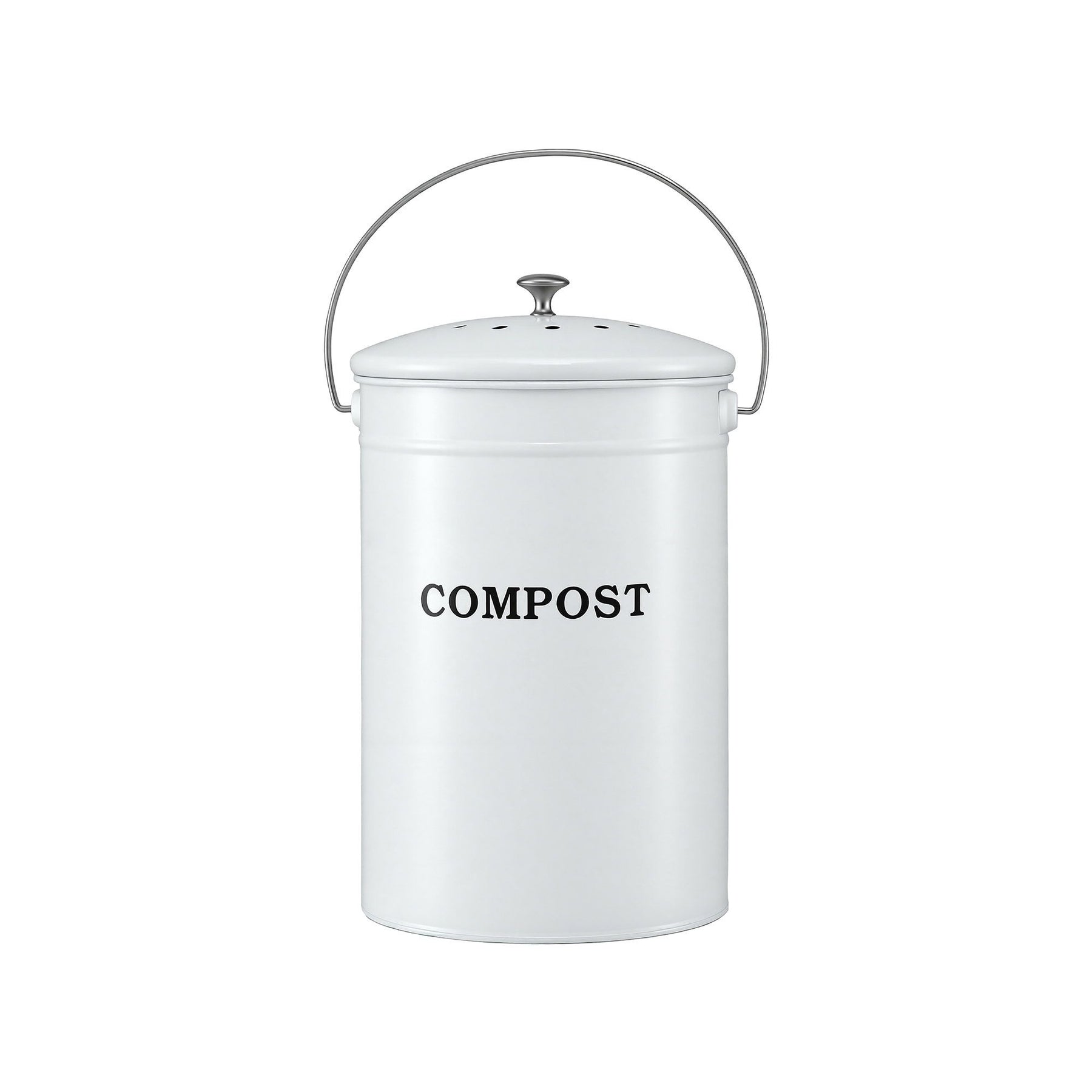 Gardeon 6L Kitchen Compost Bin – White Galvanised Iron Countertop Caddy with Ventilated Lid