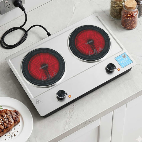Devanti 2400W 2-Zone Ceramic Electric Cooktop with Knob Control