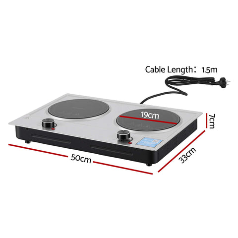 Devanti 2400W 2-Zone Ceramic Electric Cooktop with Knob Control
