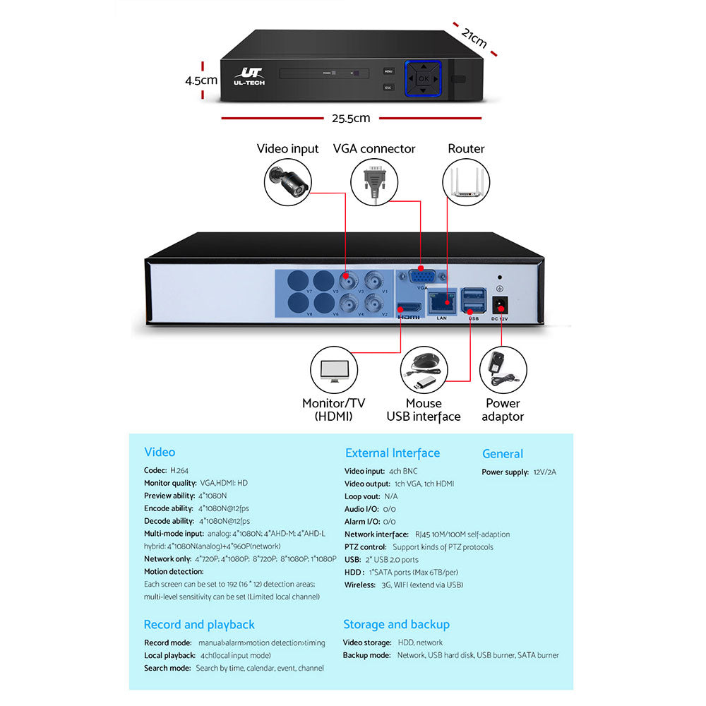 UL-tech CCTV Security System 4CH DVR 2 Cameras 1080p - SuperSaverAU - view 5