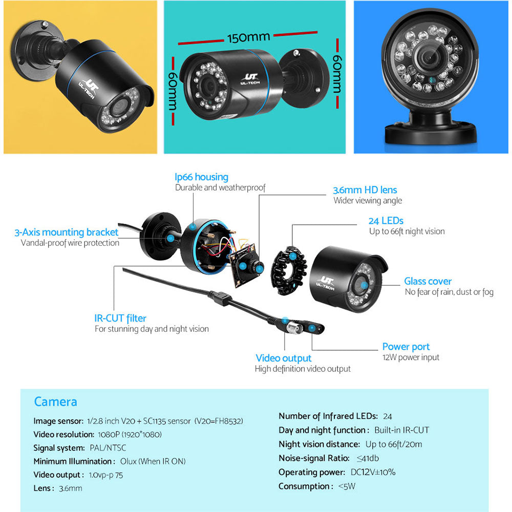 UL-tech CCTV Security System 4CH DVR 2 Cameras 1080p - SuperSaverAU - view 6