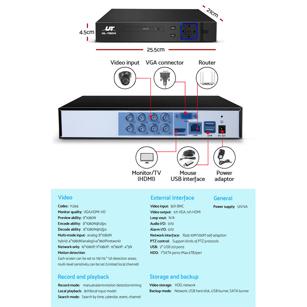 UL-tech CCTV Security System 8CH DVR 4 Cameras 1080p - SuperSaverAU - view 5