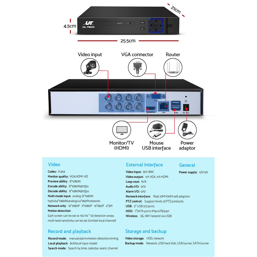 UL-tech CCTV Security System 8CH DVR 4 Cameras 1080p - SuperSaverAU - view 5
