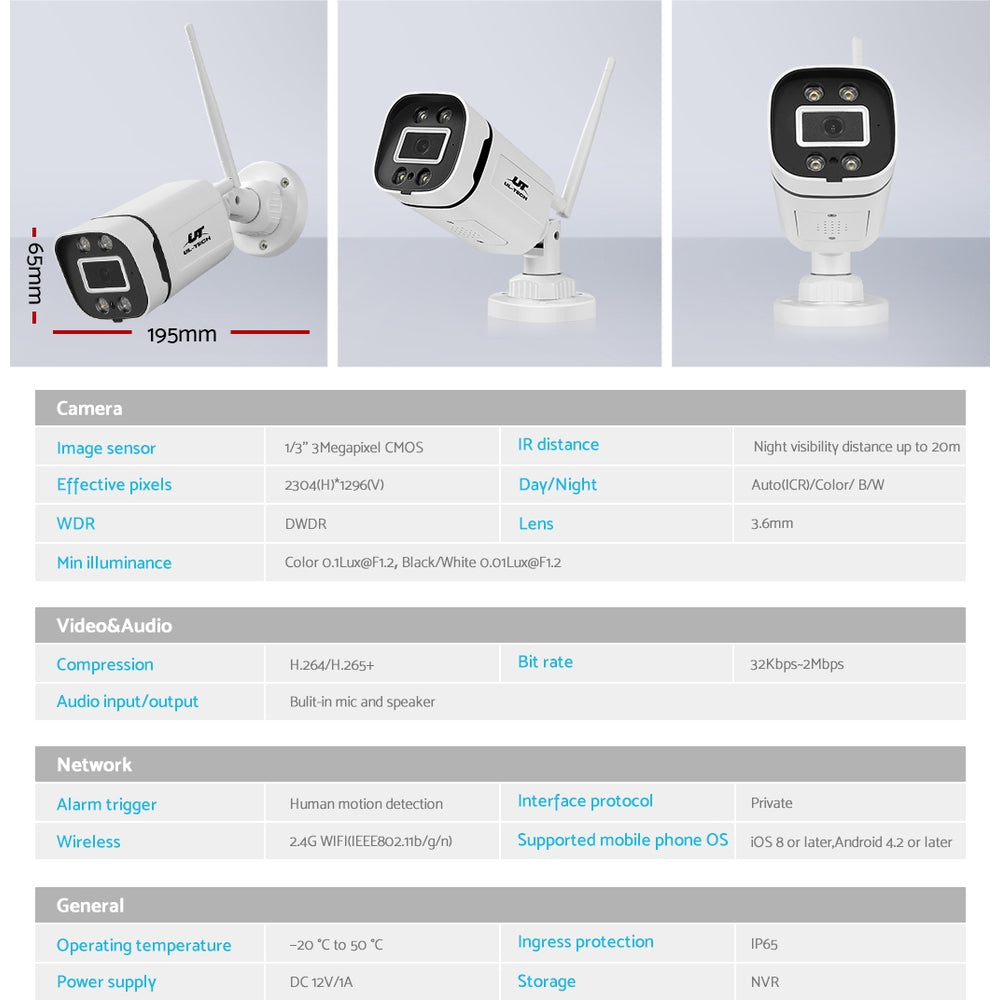 UL-tech 3MP Wireless CCTV Camera, IP65 Waterproof, H.265+ Compression, Indoor/Outdoor - SuperSaverAU - view 6