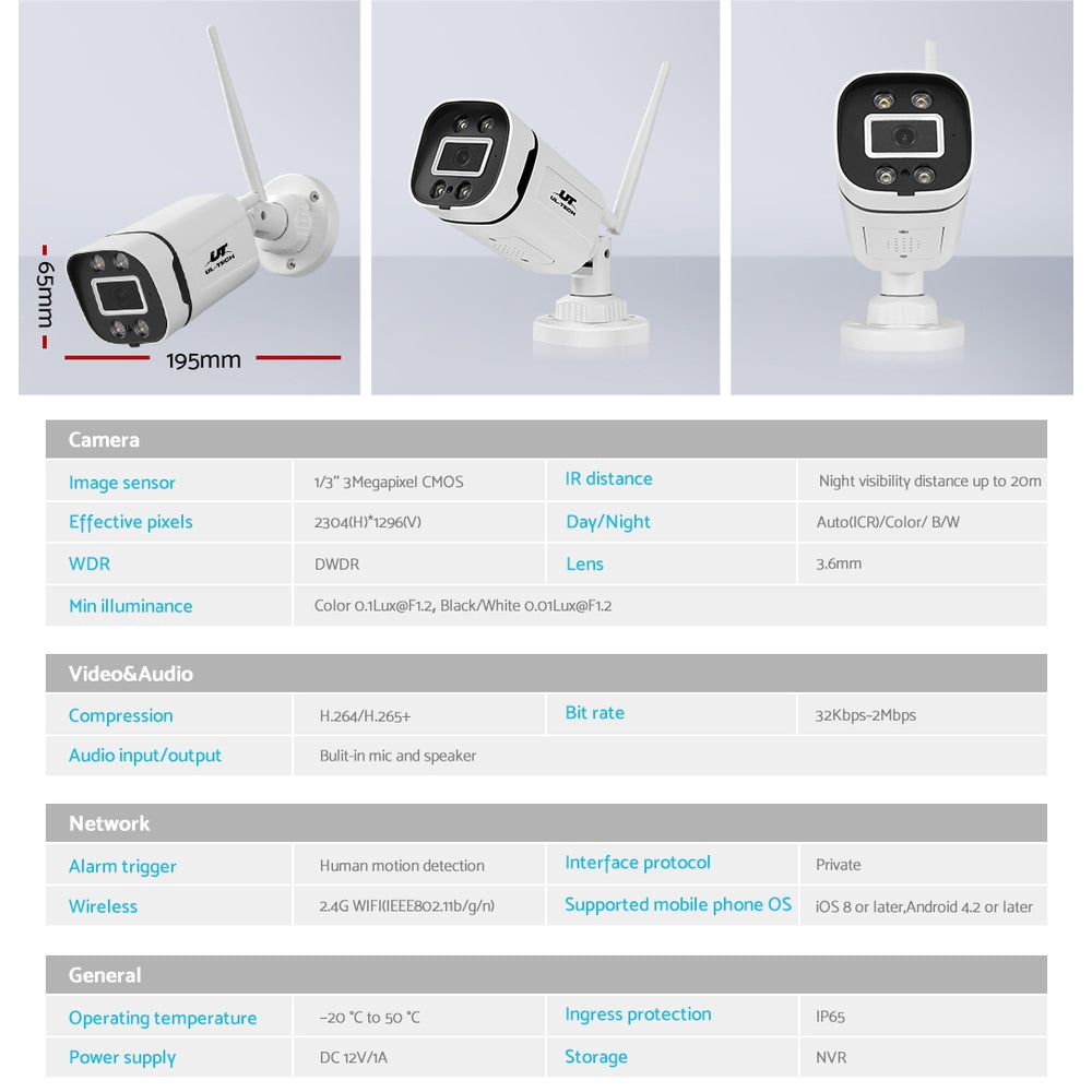 UL-tech Wireless Security Camera System 3MP 8CH NVR with 4 Cameras, IP65, H.265+ - SuperSaverAU - view 7