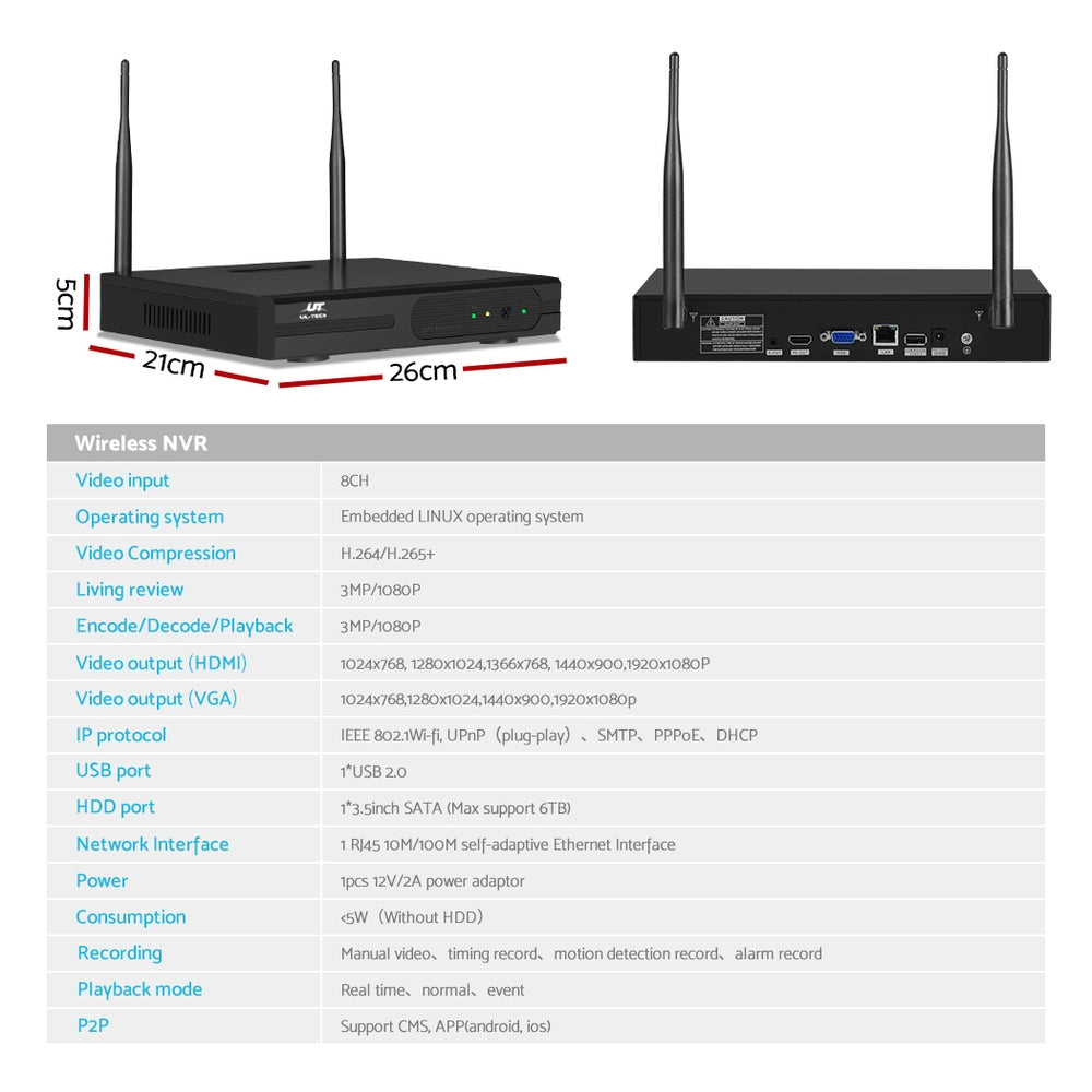 UL-tech Wireless Security Camera System 8CH NVR 3MP with Night Vision & Two-Way Audio - SuperSaverAU - view 6