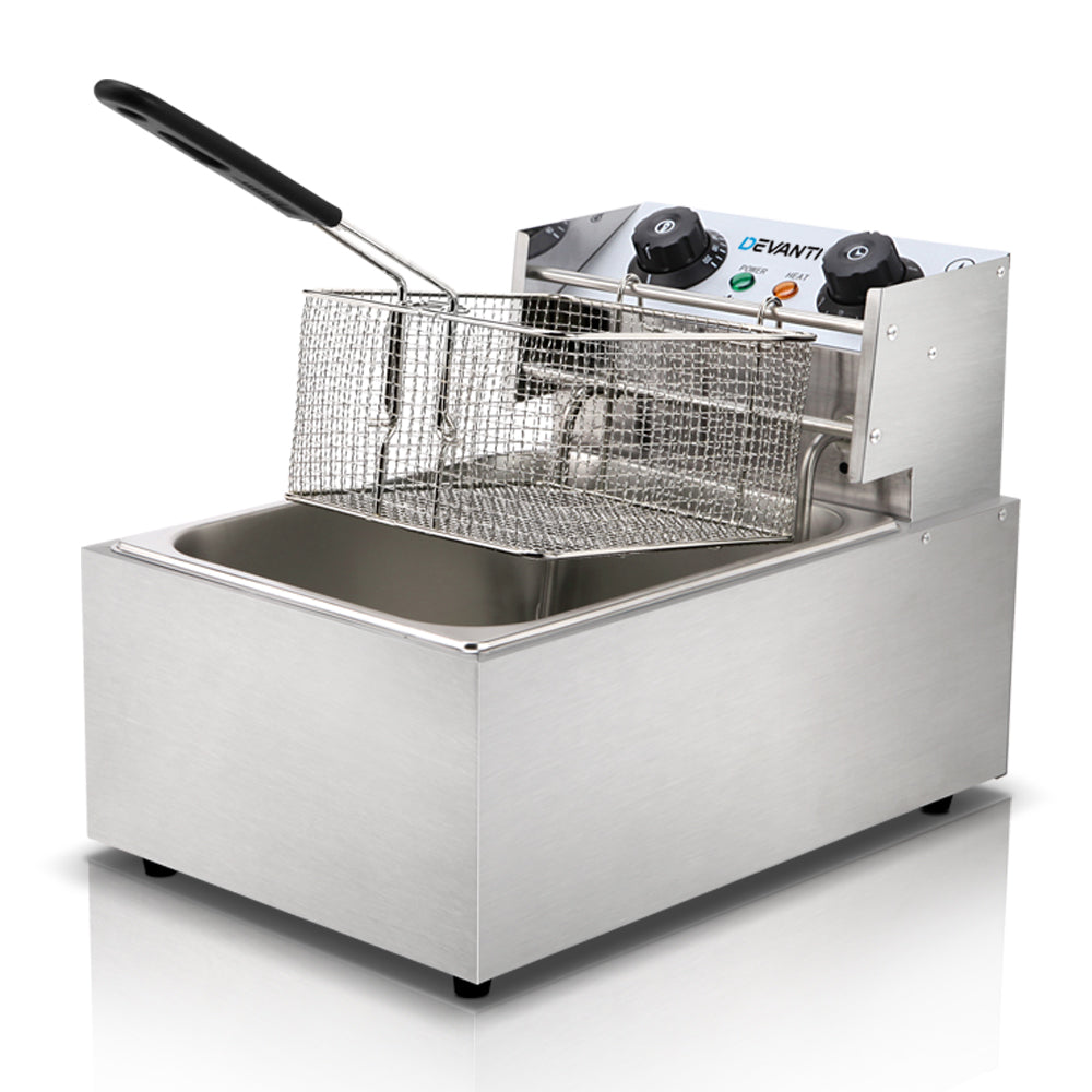 Devanti 10L Electric Deep Fryer 2200W with Single Basket and Auto Thermostat
