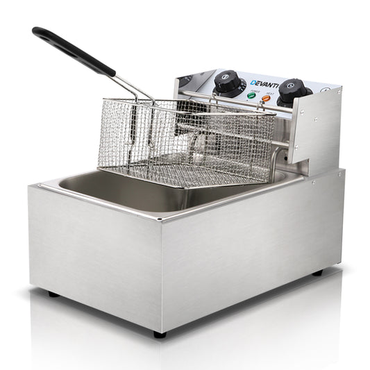 Devanti 10L Electric Deep Fryer 2200W with Single Basket and Auto Thermostat