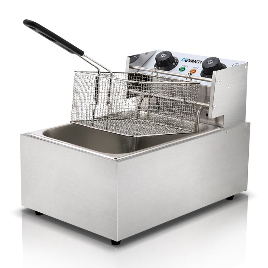 Devanti 10L Electric Deep Fryer 2200W with Single Basket and Auto Thermostat - SuperSaverAU - view 1