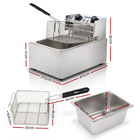Devanti 10L Electric Deep Fryer 2200W with Single Basket and Auto Thermostat - SuperSaverAU - view 2