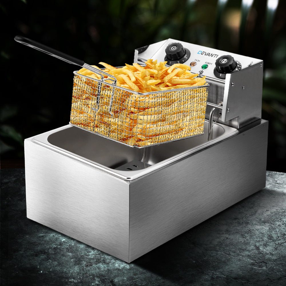 Devanti 10L Electric Deep Fryer 2200W with Single Basket and Auto Thermostat - SuperSaverAU - view 8