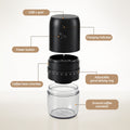 Devanti Electric Coffee Grinder USB-C Rechargeable Portable Coffee Bean Grinder with 40 Precise Grind Settings | Automatic Spice Nut Pepper Grinder Mill with Cleaning Brush & Ground Coffee Container for Home Office Camping Travel, Black - SuperSaverAU - view 4