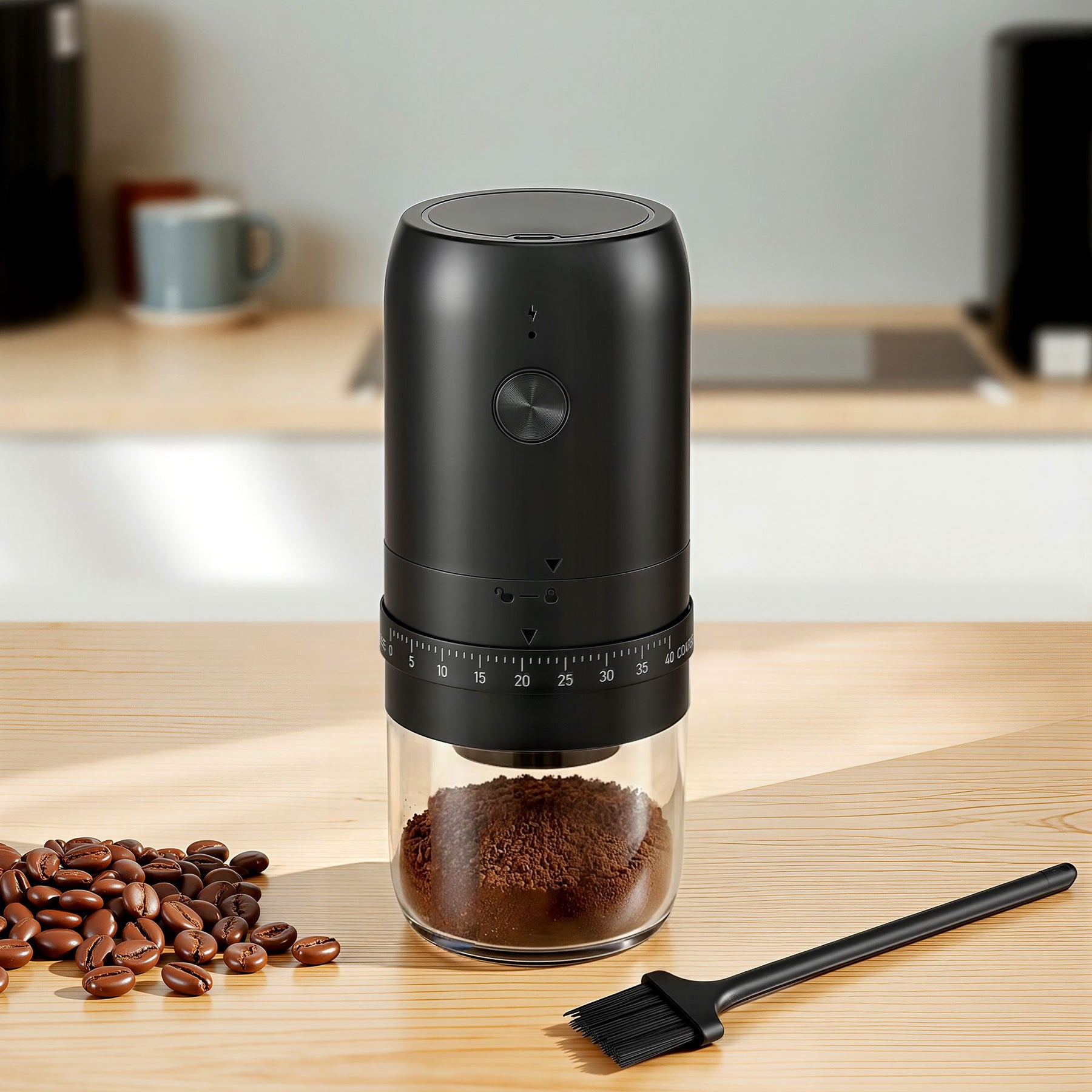 Devanti Electric Coffee Grinder USB-C Rechargeable Portable Coffee Bean Grinder with 40 Precise Grind Settings | Automatic Spice Nut Pepper Grinder Mill with Cleaning Brush & Ground Coffee Container for Home Office Camping Travel, Black - SuperSaverAU - view 9