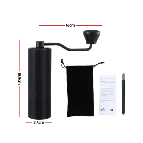Devanti Manual Coffee Grinder with 24 Adjustable Settings | Hand Coffee Bean Burr Mill for Espresso French Press | Portable Stainless Steel Quiet Grinder with Storage Bag for Travel Camping, Black - SuperSaverAU - view 2