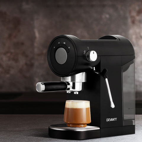 Devanti Espresso Machine 20 Bar Coffee Maker with Milk Frother, 0.9L Black - SuperSaverAU - view 1