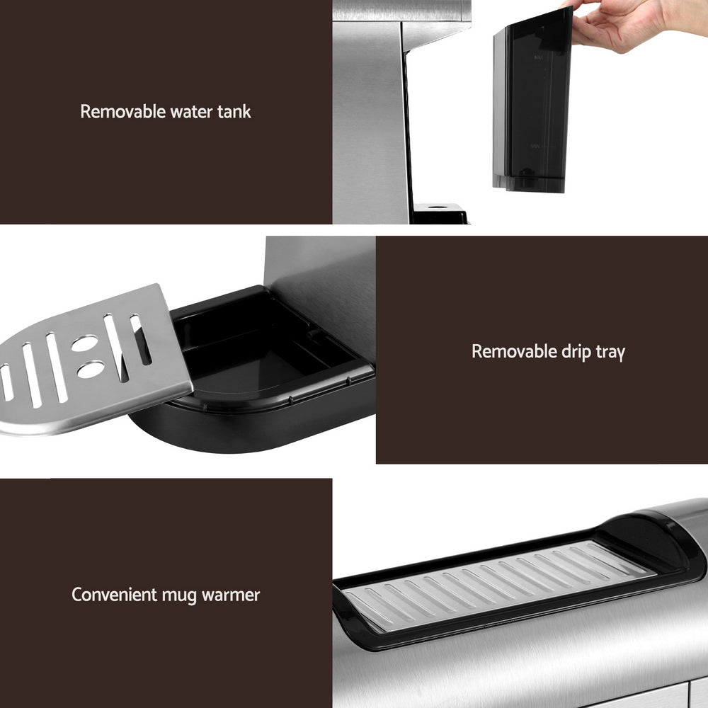 Devanti Espresso Machine 20 Bar Pressure, 0.9L Water Tank, Milk Frother, Silver - SuperSaverAU - view 6