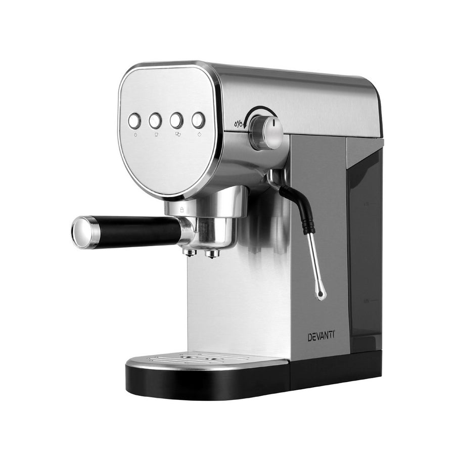 Devanti Espresso Machine 20 Bar Pressure, 0.9L Water Tank, Milk Frother, Silver - SuperSaverAU - view 1