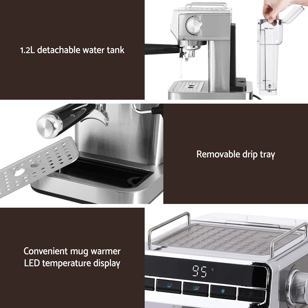 Devanti 20 Bar Coffee Machine Espresso Cafe Maker - SuperSaverAU - view 6