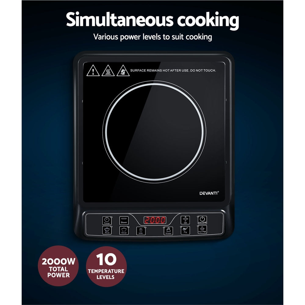 Devanti 30cm Portable Induction Cooktop 2000W - Black