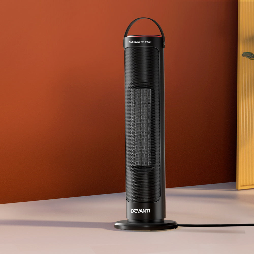 Devanti 2000W Ceramic Tower Heater with Remote - Black