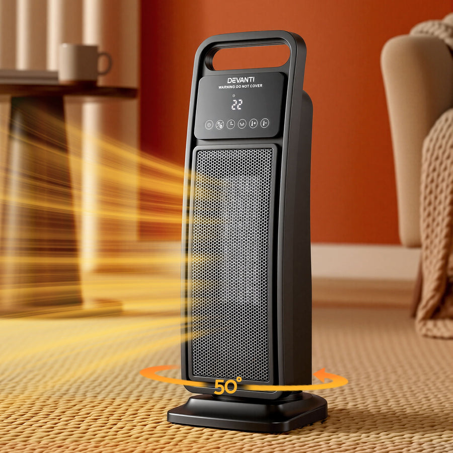 Devanti 2000W Ceramic Tower Heater with Remote - Black