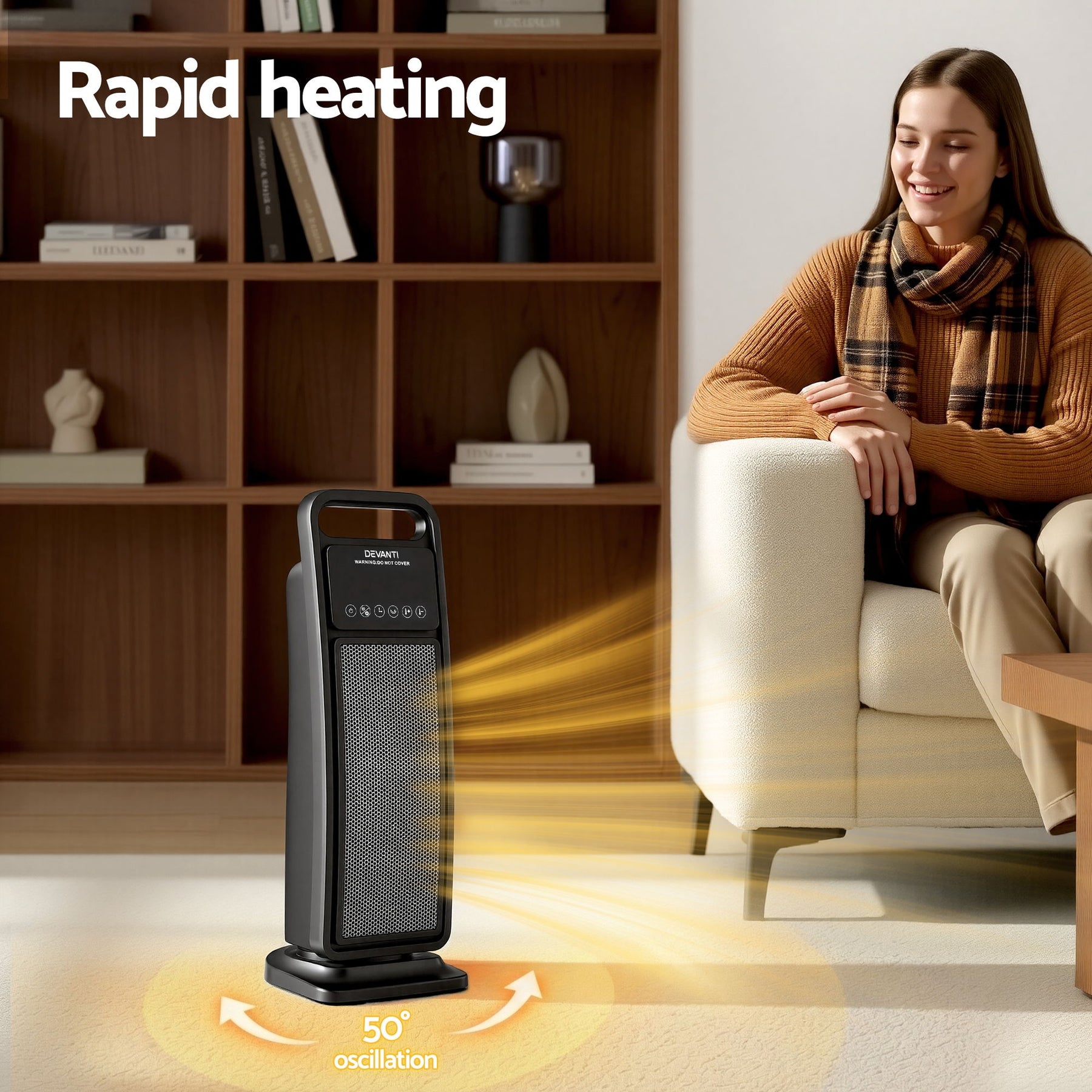 Devanti 2000W Ceramic Tower Heater with Remote - Black