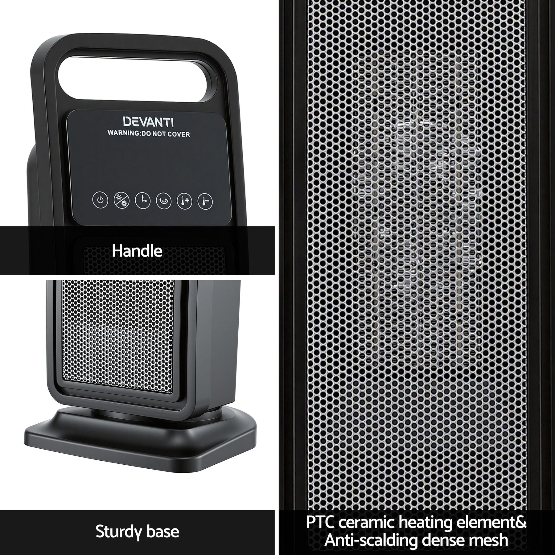 Devanti 2000W Ceramic Tower Heater with Remote - Black
