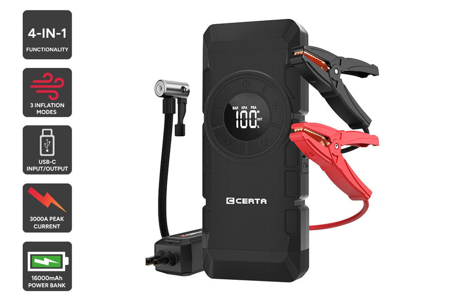 Certa Portable Jump Starter with Air Compressor and Power Bank 3000A 16,000mAh - SuperSaverAU - view 1