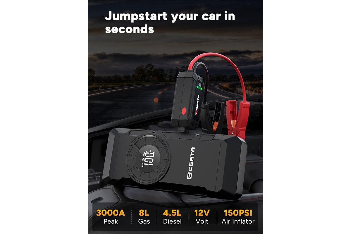Certa Portable Jump Starter with Air Compressor and Power Bank 3000A 16,000mAh - SuperSaverAU - view 5