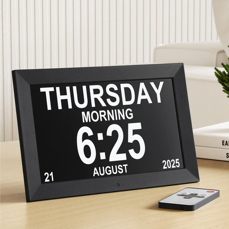 Artiss 10-inch Digital Day Clock with Alarms, Reminders, Photo Frame, Black - SuperSaverAU - view 1