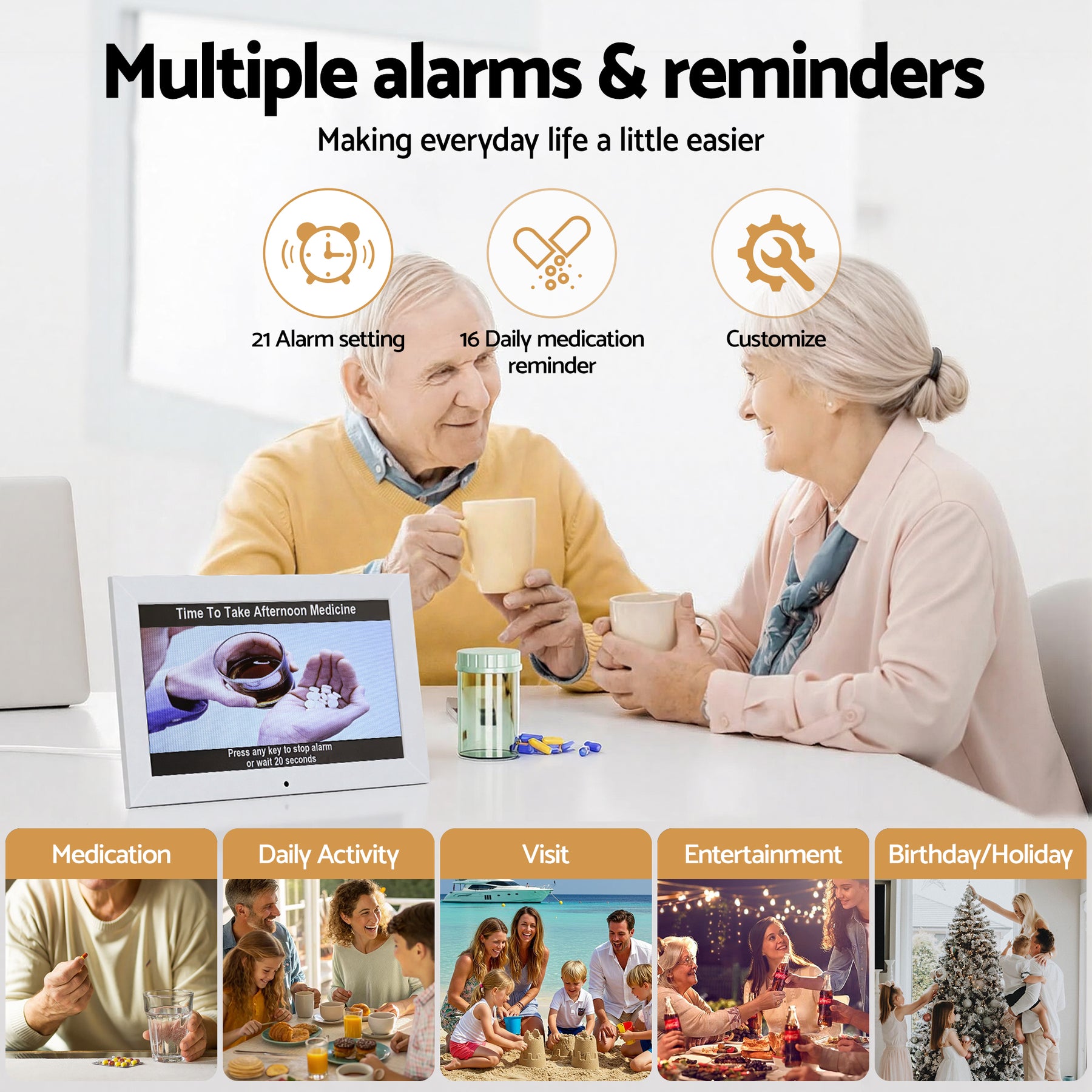 Artiss 10-inch Digital Day Clock with Alarms, Reminders & Photo Frame - SuperSaverAU - view 6