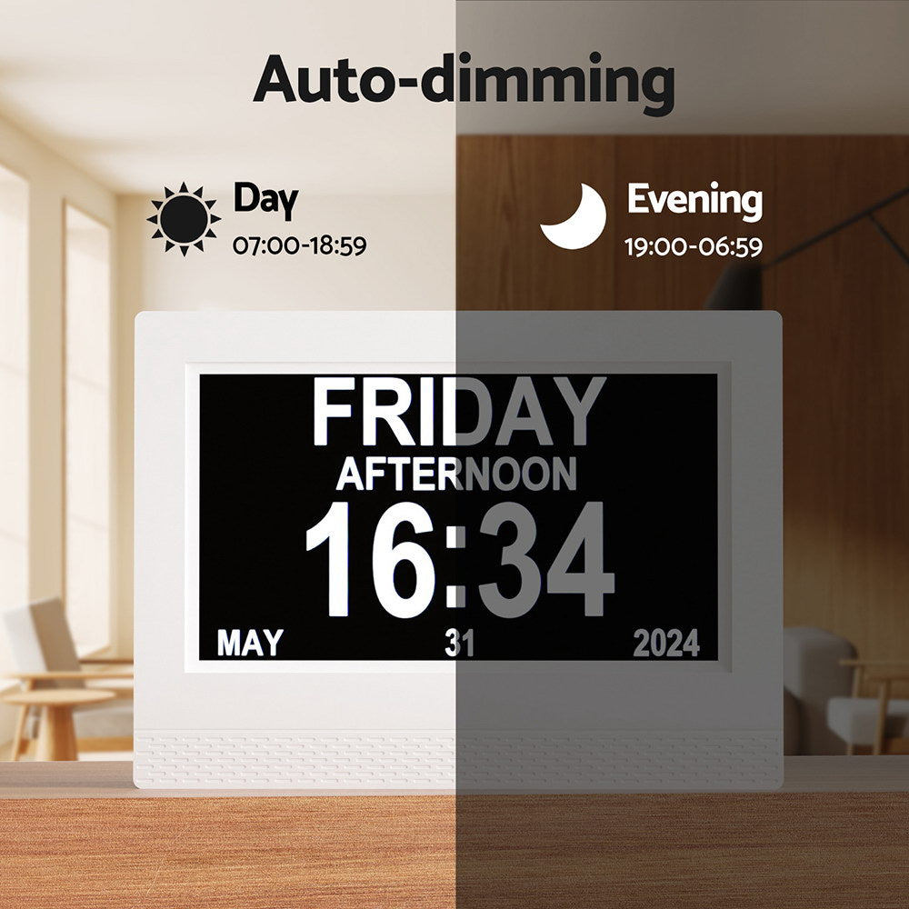 Artiss 7" Digital Day Clock with LCD Display, 21 Alarms, Photo Frame, Remote Control - SuperSaverAU - view 5
