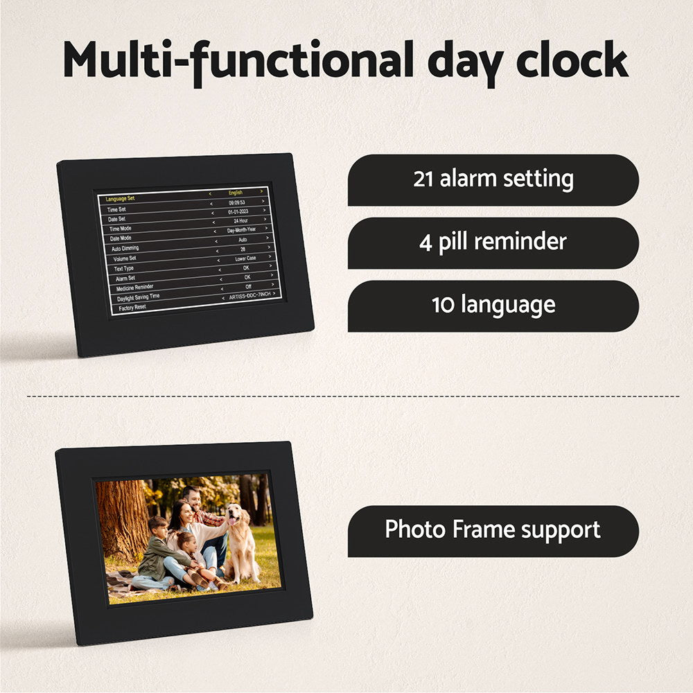 Artiss Digital Day Clock with Alarm & 8 Inch LCD Display - Black