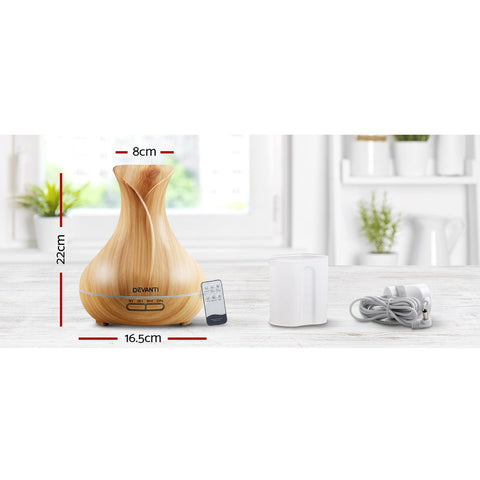 Devanti Aroma Diffuser Aromatherapy Light Wood 400ml - SuperSaverAU - view 2