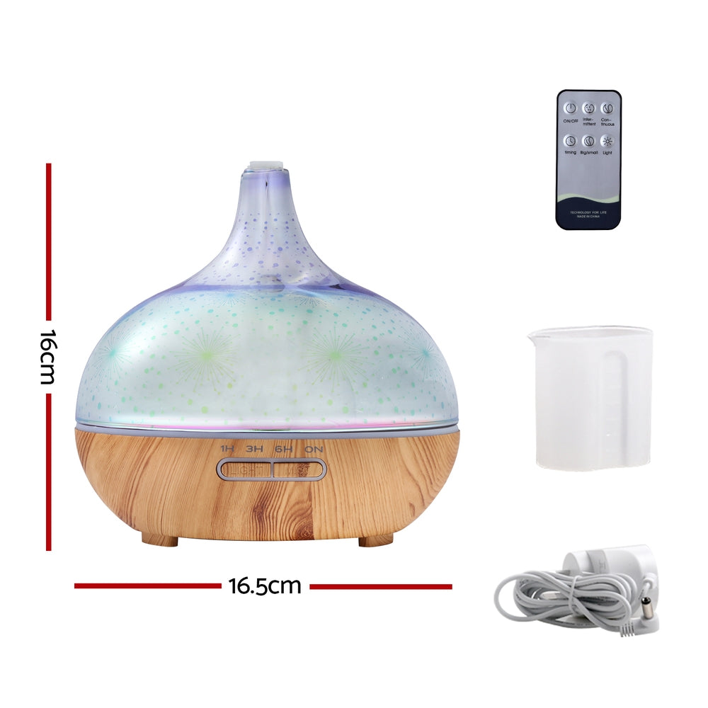 Devanti Aroma Diffuser Aromatherapy 3D Glass 400ml - SuperSaverAU - view 2