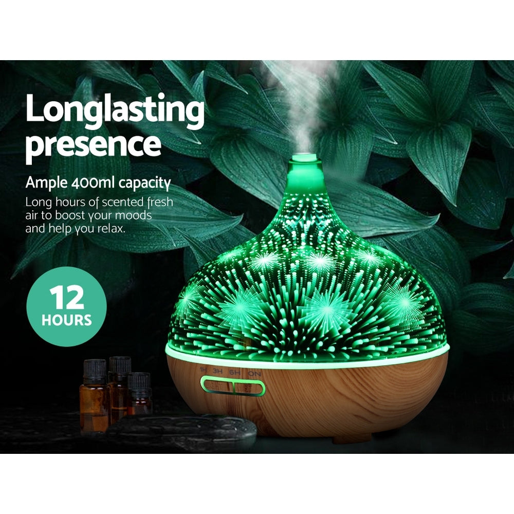 Devanti Aroma Diffuser Aromatherapy 3D Glass 400ml - SuperSaverAU - view 4