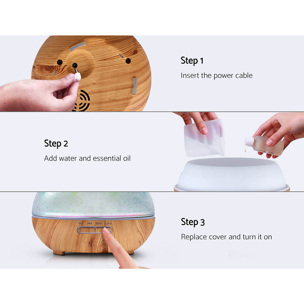 Devanti Aroma Diffuser Aromatherapy 3D Glass 400ml - SuperSaverAU - view 7