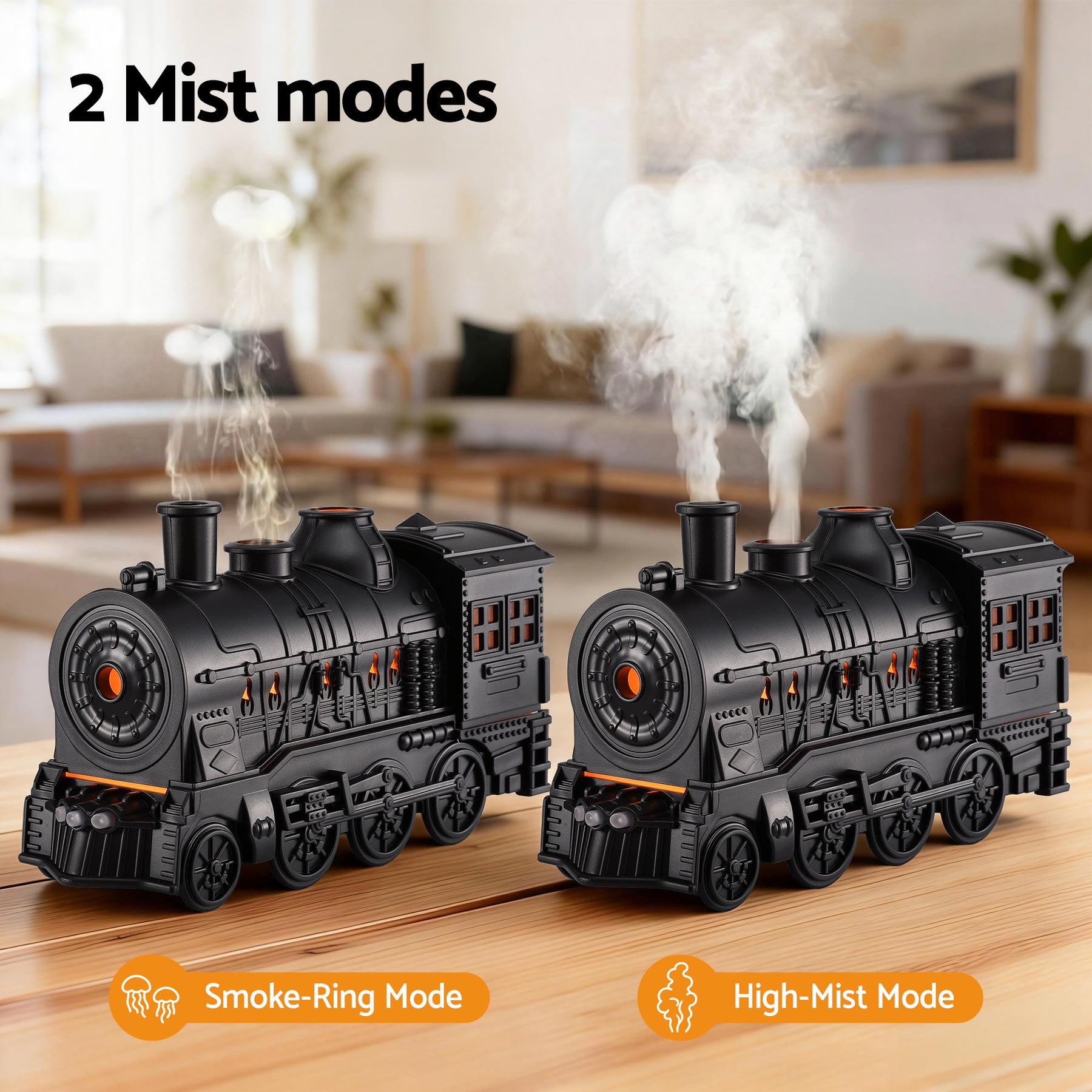 Devanti Train Aroma Diffuser 300ml with Smoke Ring LED Timer