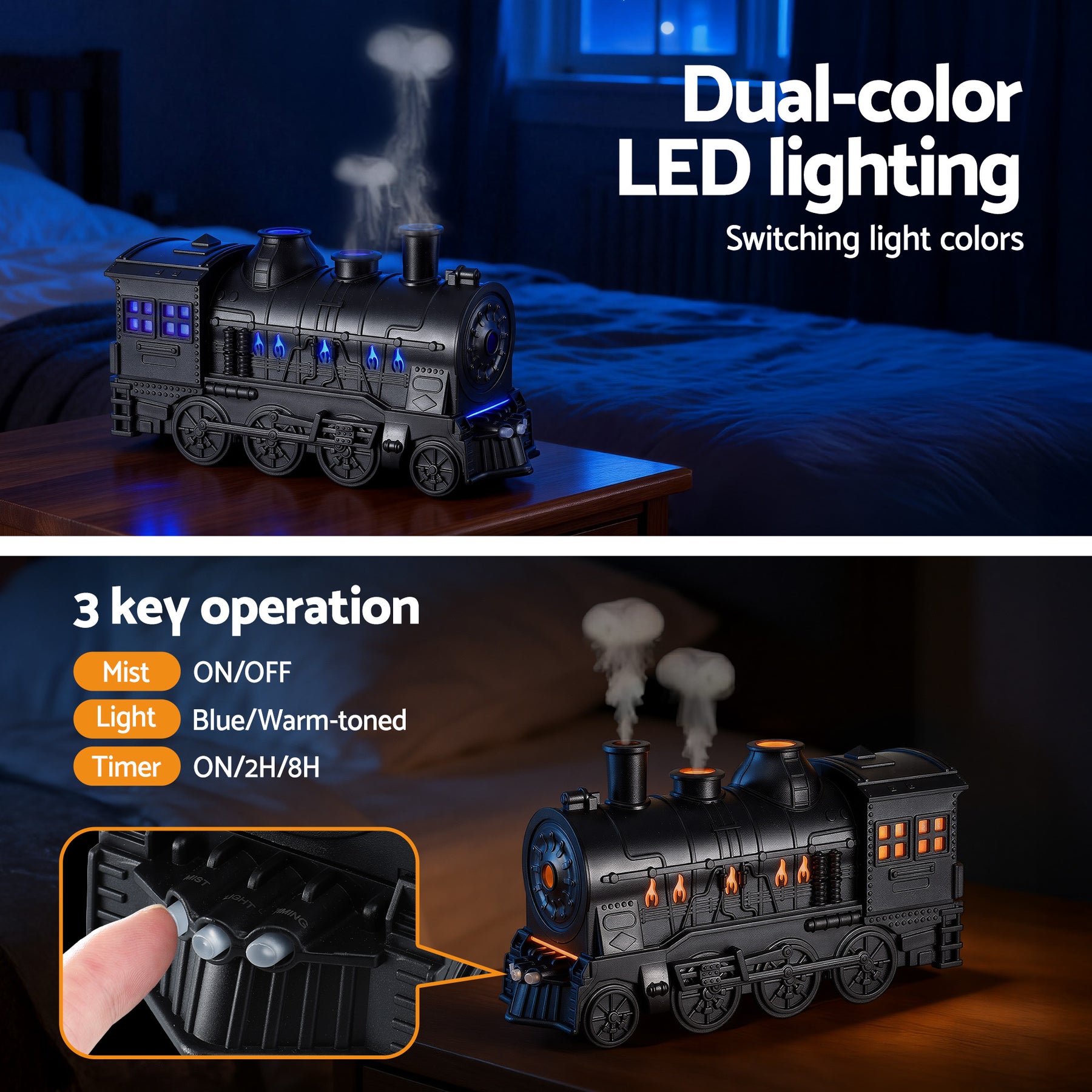Devanti Train Aroma Diffuser 300ml with Smoke Ring LED Timer