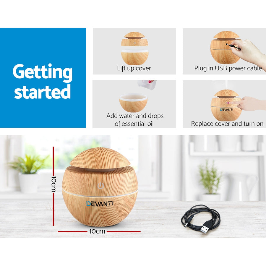 Devanti Aroma Diffuser Aromatherapy Light Wood 130ml - SuperSaverAU - view 2