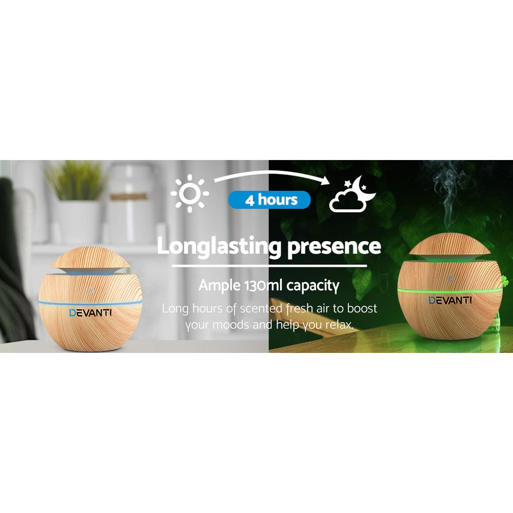 Devanti Aroma Diffuser Aromatherapy Light Wood 130ml - SuperSaverAU - view 3