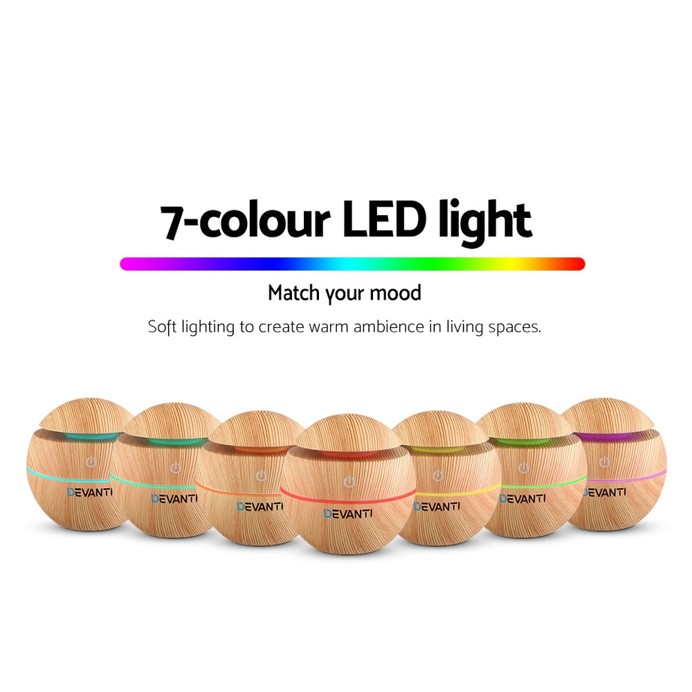 Devanti Aroma Diffuser Aromatherapy Light Wood 130ml - SuperSaverAU - view 4